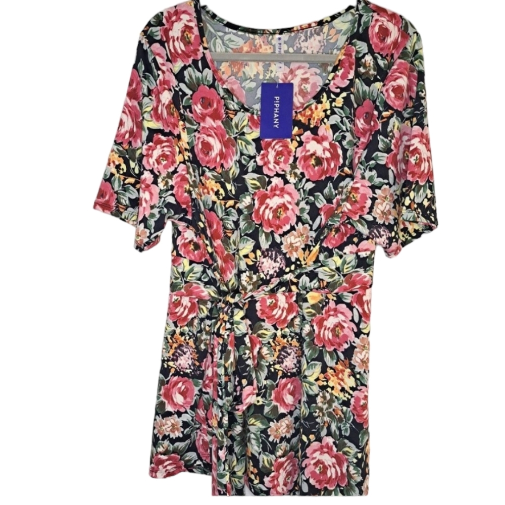 NEW Piphany Merci Tie Top Asymmetrical Floral Tunic Plus Size 2XL